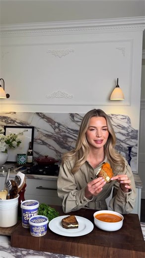 Emily English on Instagram: "Creamy Red Pepper & Chickpea Soup with Honey Feta Cottage Cheese Toastie AD This soup feels life changing, not to be dramatic. Using the new All Things Cottage Cheese, which is genuinely the best I’ve tried, thick, creamy never watery or grainy. Trust me when I say this (I have tried them ALL) Once you go All Things Cottage Cheese, you don’t go back. Serves 4 Approx 400 kcal & 30 g protein 1 jar roasted red peppers (approx. 450g), drained 1 red onion, roughly chopped