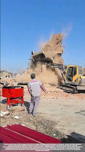 The entire process of excavator bottom-digging and demolishing a house