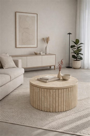 Round Travertine Coffee Table – Handmade Natural Stone Table – Minimalist Modern Living Room Decor - Etsy