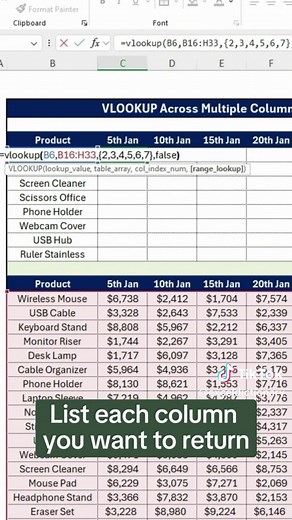 Using VLOOKUP Across Multiple Columns in Excel