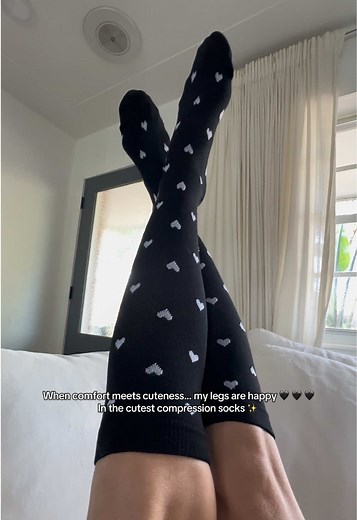 Never thought compression socks could be this cute AND this comfy, but here we are 🖤🧦✨ Perfect for long days on my feet, workouts, or just staying cozy at home. My legs feel supported, and the little heart pattern is everything! #CompressionSocks #ComfyStyle #LegSupport #DailyEssentials #TikTokFinds