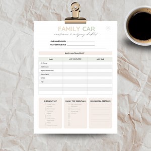 Family Car Maintenance & Emergency Checklist Printable | One-page Car Care Log and Travel Essentials for Busy Moms - Etsy UK