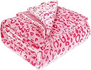 Pink Throw Blankets for Girls - Soft Fuzzy Fleece Leopard Small Toddler Pink Blanket for Couch Bed, Cheetah Print Birthday Gifts for Women Mothers Valentines Day, Teen Girls Cute Room Decor 40''x50''