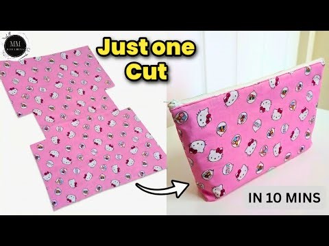 DIY🤩 Easy Zipper Pouch | Just One Cut Pouch in 10 Mins | Beginners Friendly Sewing Ideas