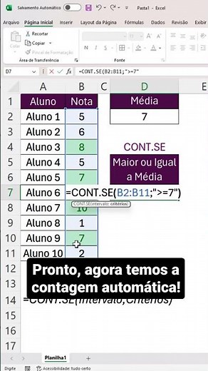 Fórmula CONT.SE no Excel (contar valores com condição) | #shorts