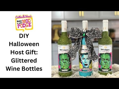 DIY Halloween Host Gifts: Glittered Wine Bottles with Mod Podge