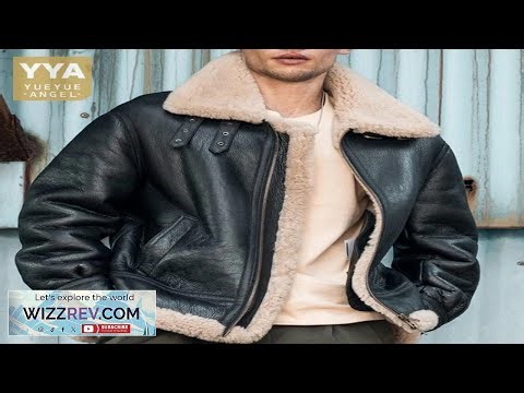 Winter Mens Real Fur Classic Brown Black Bomber Jacket Shearling Sheepskin Coat