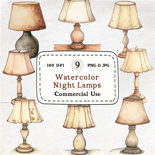 Watercolor Vintage Lamp Clipart Bundle PNG, Watercolor Antique Table Lamp Clipart, Retro Home Decor Illustration, Shabby Chic Clipart Set - Etsy
