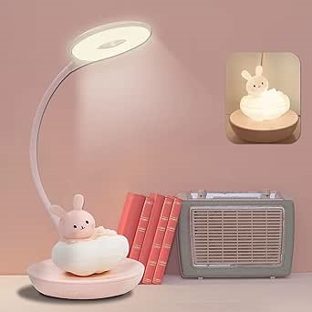Kids Desk Lamp Pink, Dimming Desk Lamp for Girls with Exclusive Cartoon Look, Cute Night Light for Kids Bedroom, Eye-Caring LED Portable Reading Lamp for Child, Unique Gift (Pink Rabbit)