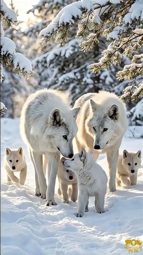 White Wolf Family in the Snow ❄️🐺 | Pure Love in the Wild #wolf #animals