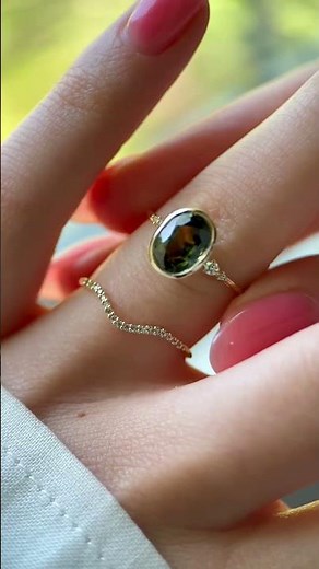 Bezel Pictorial Ring: Bicolor Green and Yellow Sapphire Bezel Set Engagement Ring