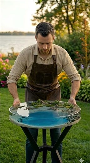 Making a Lake Ontario Epoxy Table in My Backyard #shorts #ai