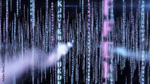 Abstract Matrix Digital Data Streams - This video showcases a digital matrix composed of vertical streams of data and code.