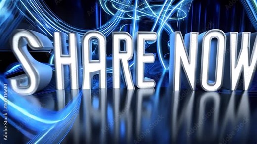 Cinematic 4K Animation of Floating Digital Text 'Share Now' in Futuristic Blue and Silver UI Space
