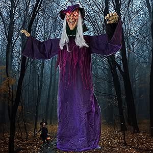 Hourleey 12FT Halloween Animatronics Witch Decorations, Giant Animated Standing Talking Witch with Red Eyes, Sound & Touch Activated Scary Props Decor for Home Party Outdoor Outside