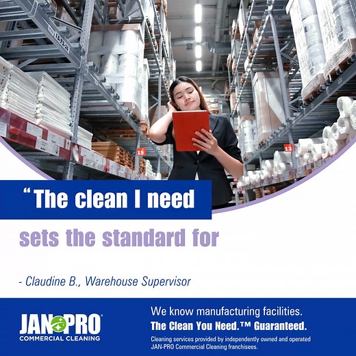 A clean manufacturing facility keeps work safe, efficient, and high-quality. It helps prevent accidents, keeps machines running well, and ensures products are made right. At JAN-PRO® Commercial Cleaning, we help manufacturing facilities stay clean and safe. Schedule your cleaning today at (916) 376-8977. #commercialcleaning #janitorialservices #businesscleaning #janpro #Sacramento #janproinsacramento #business #GreenCleaning | JAN-PRO