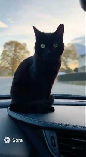 A black cate on dashboard| Cat in the Car| Black Cat