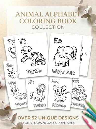 Animal ABC Coloring Pages: Animal Alphabet Coloring Book ABC Preschool Activity (PDF) - Etsy