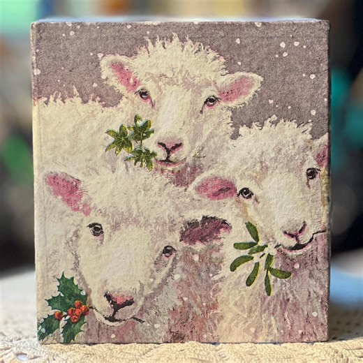 Handcrafted Decoupage Tissue Box Cover: Lambs Eating Holly Winter Holiday Christmas - Etsy