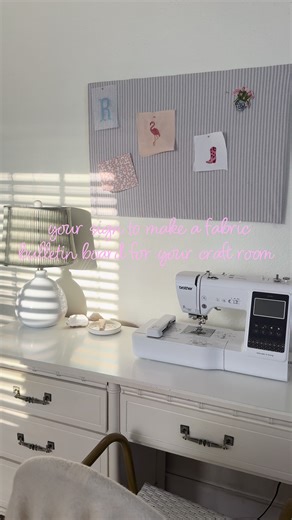 shoutout to @Devin Cooke for the idea 🙌 this was so easy / inexpensive and makes my craft area feel so personalized and fun Cork board is from Michael’s, fabric from Hobby Lobby #bulletinboard #diybulletinboard #craftroom