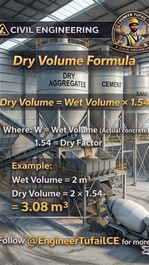 Dry Volume Formula Explained 👷‍♂️ | Wet × 1.54 Easy Trick #Shorts#Shorts#CivilEngineering #DryVolume