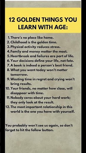 12 Golden Life Lessons You Learn With Age #healthawareness #dailyhabits #wellnesstip #wellnesstips