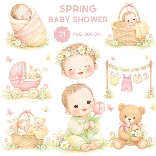 Baby Shower Graphics, Spring Theme, New Born Clipart - Etsy