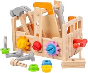 Montessori Wooden 2-4 Years Toddler Tool Set for 2 3 4 5 6 Years, Educational STEM Building Learning Toddler Tool Box, Wooden Toddler Tool Table