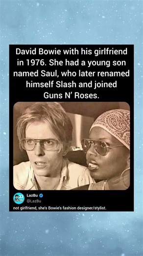 David Bowie with his girlfriend in 1976. She had a young son named Saul, who later renamed himself