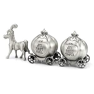 Yoption Baby First Haircut Keepsake and First Tooth Fairy Box Set, Zinc Alloy Pumpkin Carriage Baby Dropped Tooth Keepsake Storage Box Gift