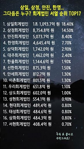 삼일, 삼정, 안진, 한영... 그다음은 누구? 회계법인 서열 순위 TOP17 📊 #회계법인 #회계사