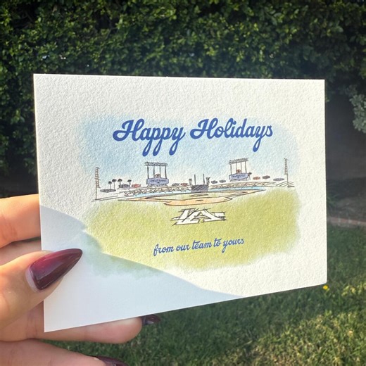 Dodgers Holiday Cards - Custom Art of Los Angeles Stadium, World Champions - Folded Card or Flat Lay Card, Envelopes Included - Etsy