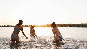 Happy Wet Girls Bikini Run Into Stock Footage Video (100% Royalty-free) 1054682030 | Shutterstock