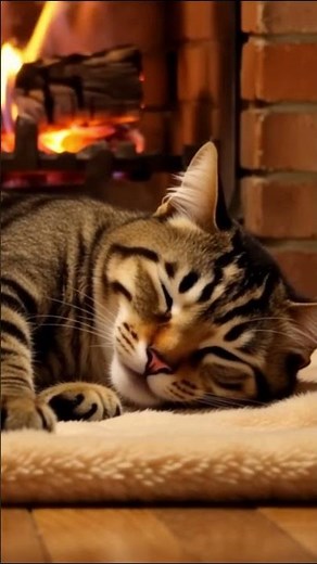 🔥Cozy Fireplace with Sleeping Cat🐈12 hour | Fire Sounds for Sleep, Relaxation & Stress Relief (4K)