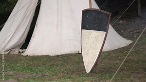 Medieval military tent camp site. Middle ages camp site shows how tribes used to live in the past