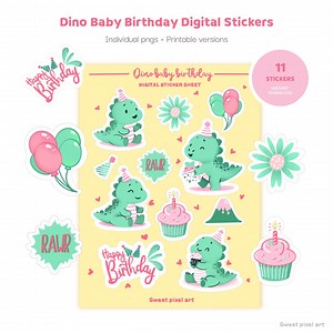 Cute Birthday Party Stickers | Printable Dino Stickers | Digital Planning Stickers | Happy Birthday Sticker Sheet | Hand Drawn Characters - Etsy Canada