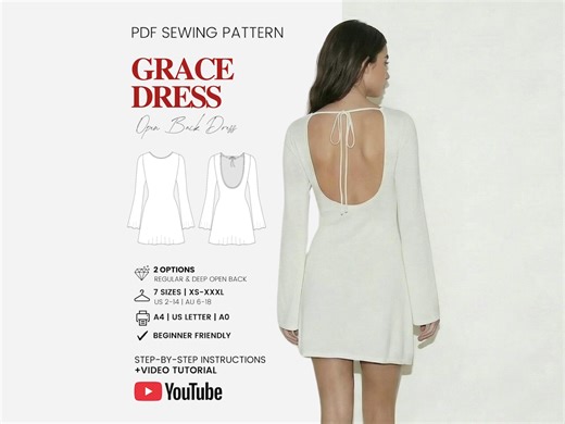 Open Back Dress Sewing Pattern | Mini Dress Pattern | Backless Dress | Open Back Slip Dress | Beginner PDF Digital Pattern | Sizes XS-XXXL - Etsy UK