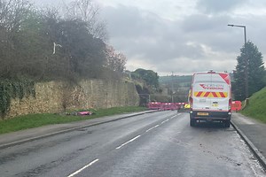 Watch video showing major wall collapse which closed road