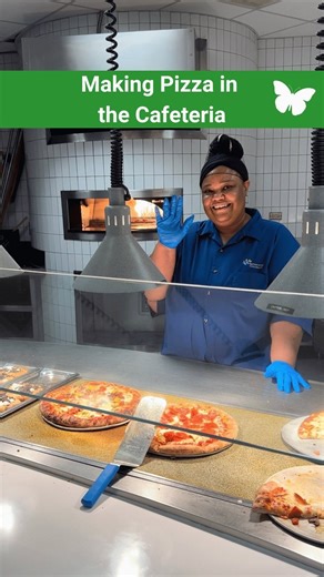 Time for a trip to the cafeteria!🍕 To celebrate Health Care Food Service Workers Week, Christine shows us how her team makes pizzas! | Nationwide Children's Hospital