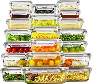 Vtopmart 20Pack Glass Food Storage Containers with Lids, Meal Prep Containers, Airtight Lunch Containers Bento Boxes with Snap Locking Lids, for Microwave, Oven, Freezer and Dishwasher