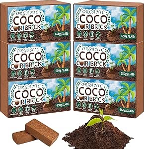 6-Pack Premium Coco Coir Bricks - 100% Organic Compressed Coconut Fiber for Plants | Ideal for Gardening, Potting Soil, Herbs