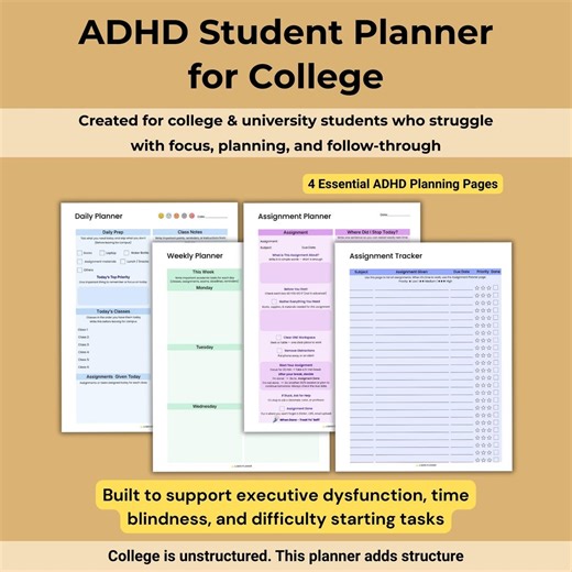 ADHD College Planner Bundle | Daily, Weekly, Assignment Tracker (printable PDF) - Etsy