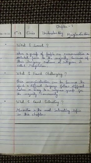Class 8 Civics Learner's Diary Chapter 7 Understanding Marginalisation#shorts