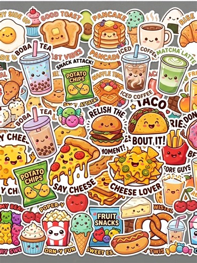 pack of 120 Food Sticker Bundle PNG, Cute Kawaii Food Stickers Pack, Funny Food Quotes Stickers 🤣 link in bio #stickers #food #kawaii #funny #fyp