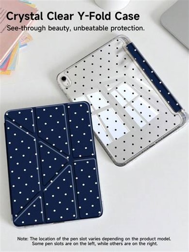Polka Dot& Simple Pattern Tablet Case Compatible With IPad 9.7/10.2/10.5/10.9/12.9/Pro 11, 10th Generation, Compatible With Samsung Galaxy Tab S6 Lite 10.4-Inch, Compatible With Kindle Paperwhite 12th Gen 2024, Kindle (11th Generation-2024 Release), Soft Fall Protection, Smart Stand/Auto Wake/Sleep,Y-Shape Folding Tablet Cover With Multiple Viewing Angles | SHEIN