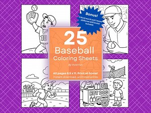 Baseball Coloring Pages Instant Printable, Fun & Easy Kids Activity Book, Cute Boys Sports Theme, 8.5 X 11 PDF Download. Bonus Items, Too! - Etsy