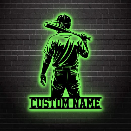 Custom Baseball LED Wall Sign, Personalized Player Silhouette Light, Teen Sports Room Decor Gift - Etsy