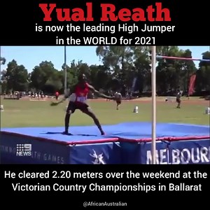 Yual Reath, a 20yo South-Sudanese Australian from Ballarat is now the WORLD''s leading high jumper after clearing 2.20m on 23 January 2021 at the Victorian Country Championships in Ballarat. In 2019 we shared his story when he broke a local high-jump 30-year record that's stood for more than three decades. The then Year 12 student and Vice Captain of Ballarat Christian College cleared a height of 2.05 metres in the Ballarat Associated Schools Athletics high-jump event on May 2 2019. Yual's goal 