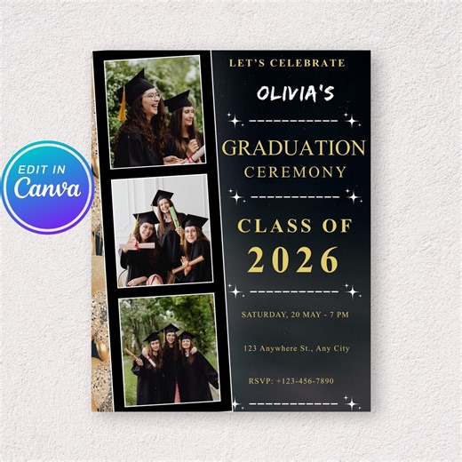 Graduation Announcement, Double Graduation Ceremony Invitation Template, Editable & Printable Template With Pictures Instant Download - Etsy