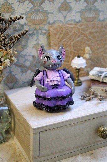 Handmade Polymer Clay Bat Figurine, Gothic Dress Desk Decor - Etsy